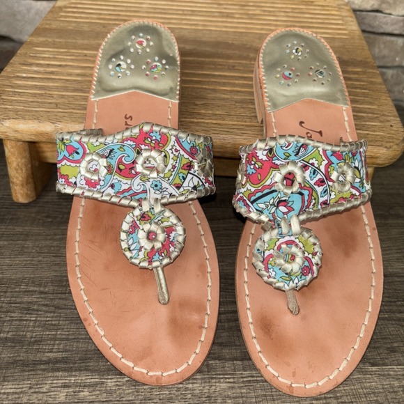 Jack Rogers Green Pink White Blue Thong Sandals Size 7 Preppy Coastal NOTE FLAWS - Picture 1 of 16